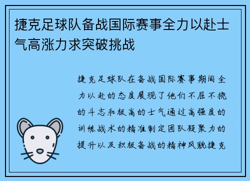 捷克足球队备战国际赛事全力以赴士气高涨力求突破挑战