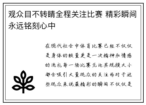 观众目不转睛全程关注比赛 精彩瞬间永远铭刻心中