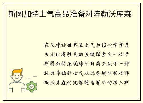 斯图加特士气高昂准备对阵勒沃库森