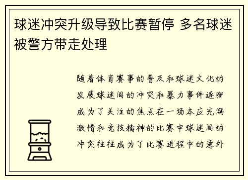 球迷冲突升级导致比赛暂停 多名球迷被警方带走处理